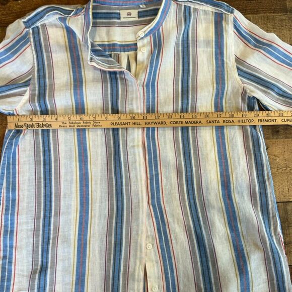 AG Adriano Goldschmeid Linen Cotton Button Front Shirt Band Collar Medium - Picture 6 of 9